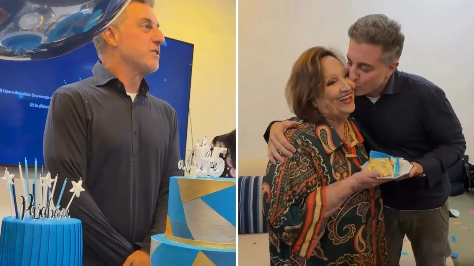 Luciano Huck celebra 55 anos com bolo nos bastidores do Domingão