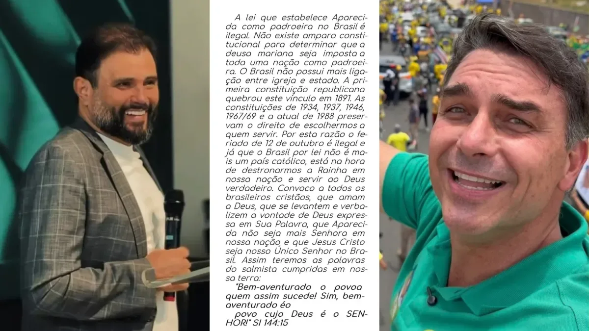 Pastor de Flávio Bolsonaro defende “destronar” Nossa Senhora Aparecida como padroeira do Brasil