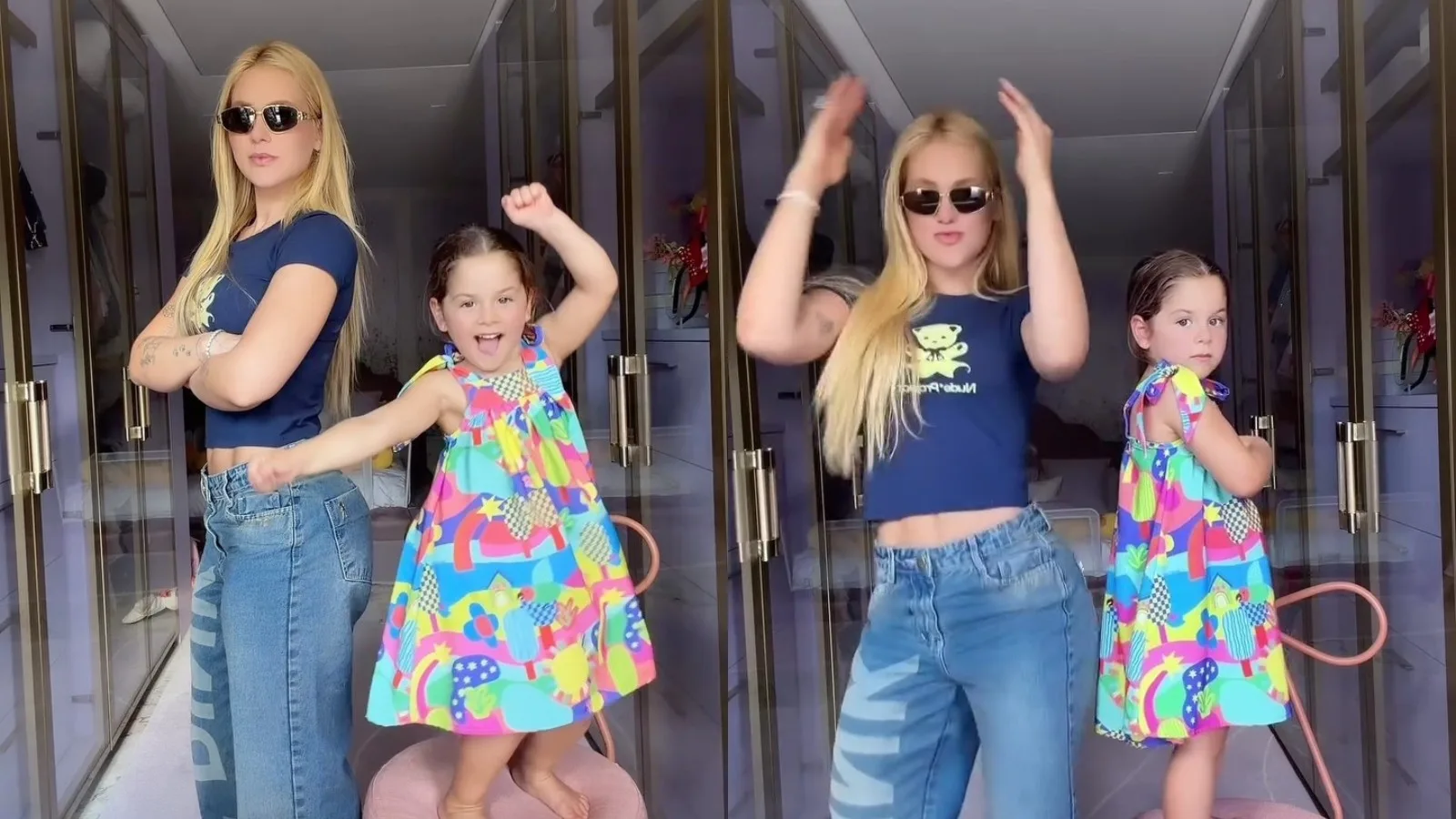 Virginia dança com Maria Flor em closet de mansão em Goiânia