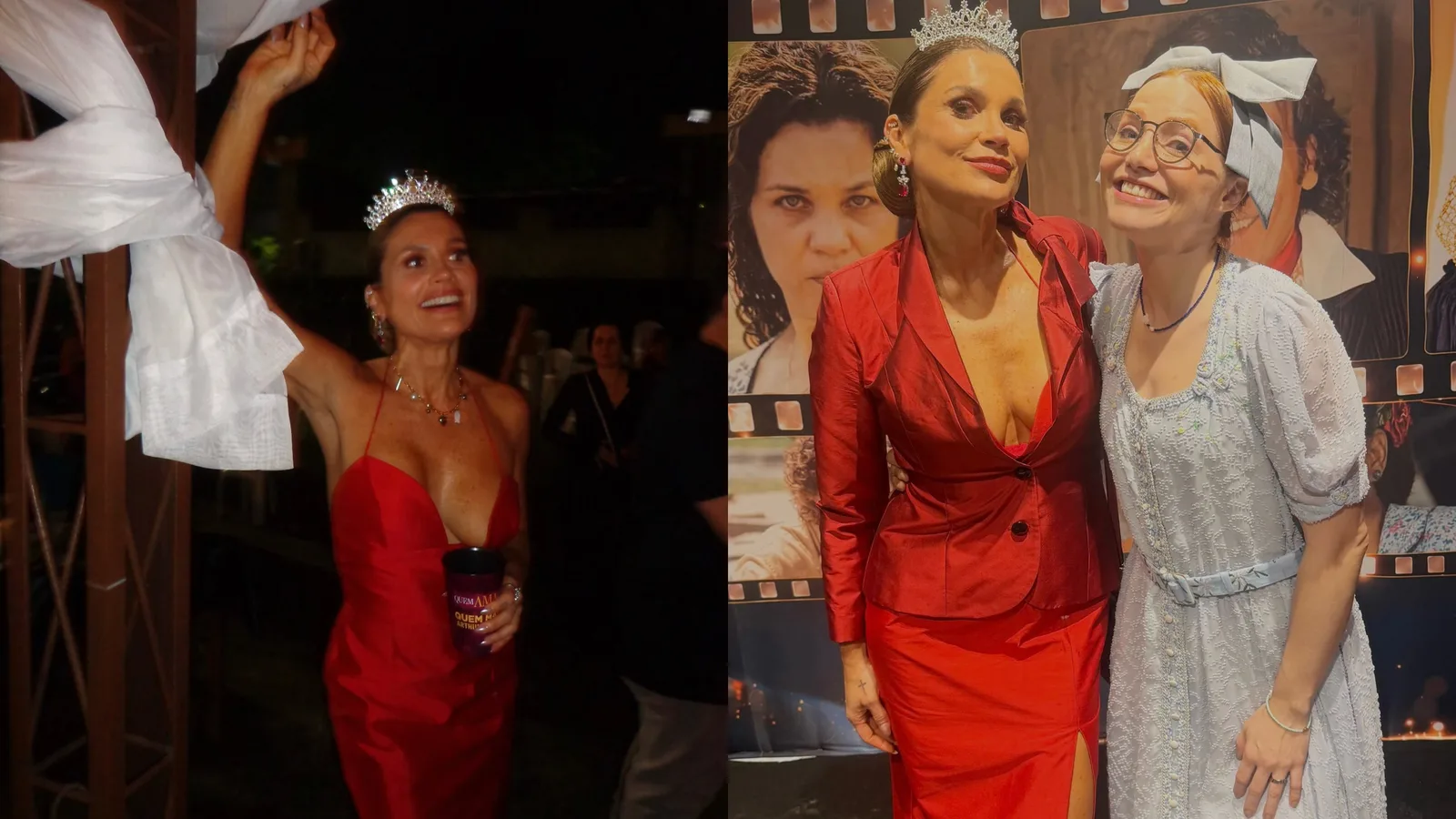 Flávia Alessandra resgata vilã de Alma Gêmea em festa de novela