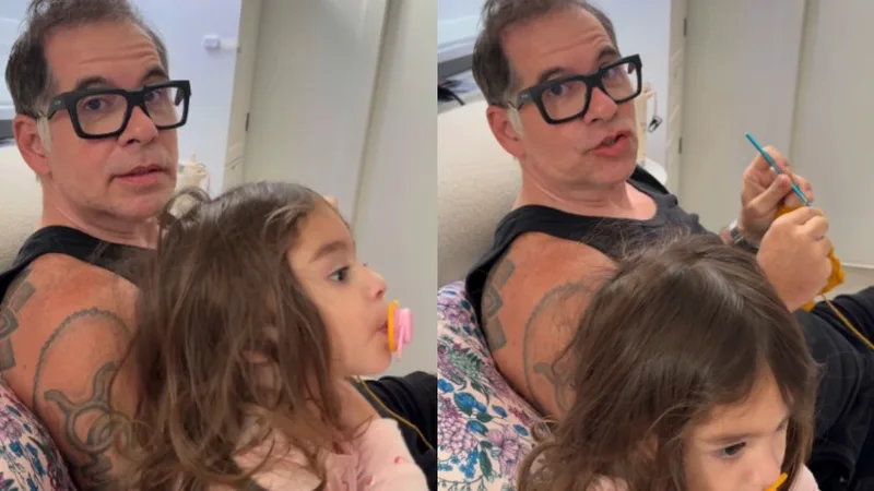 Leandro Hassum celebra 53 anos com a neta Aurora e trabalho manual