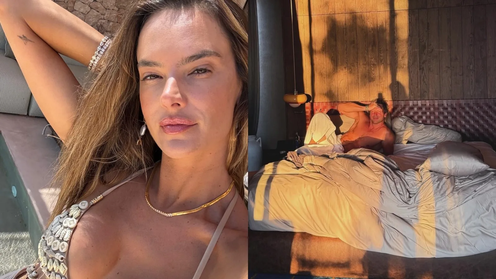 Alessandra Ambrósio mostra noivo falando português durante viagem romântica
