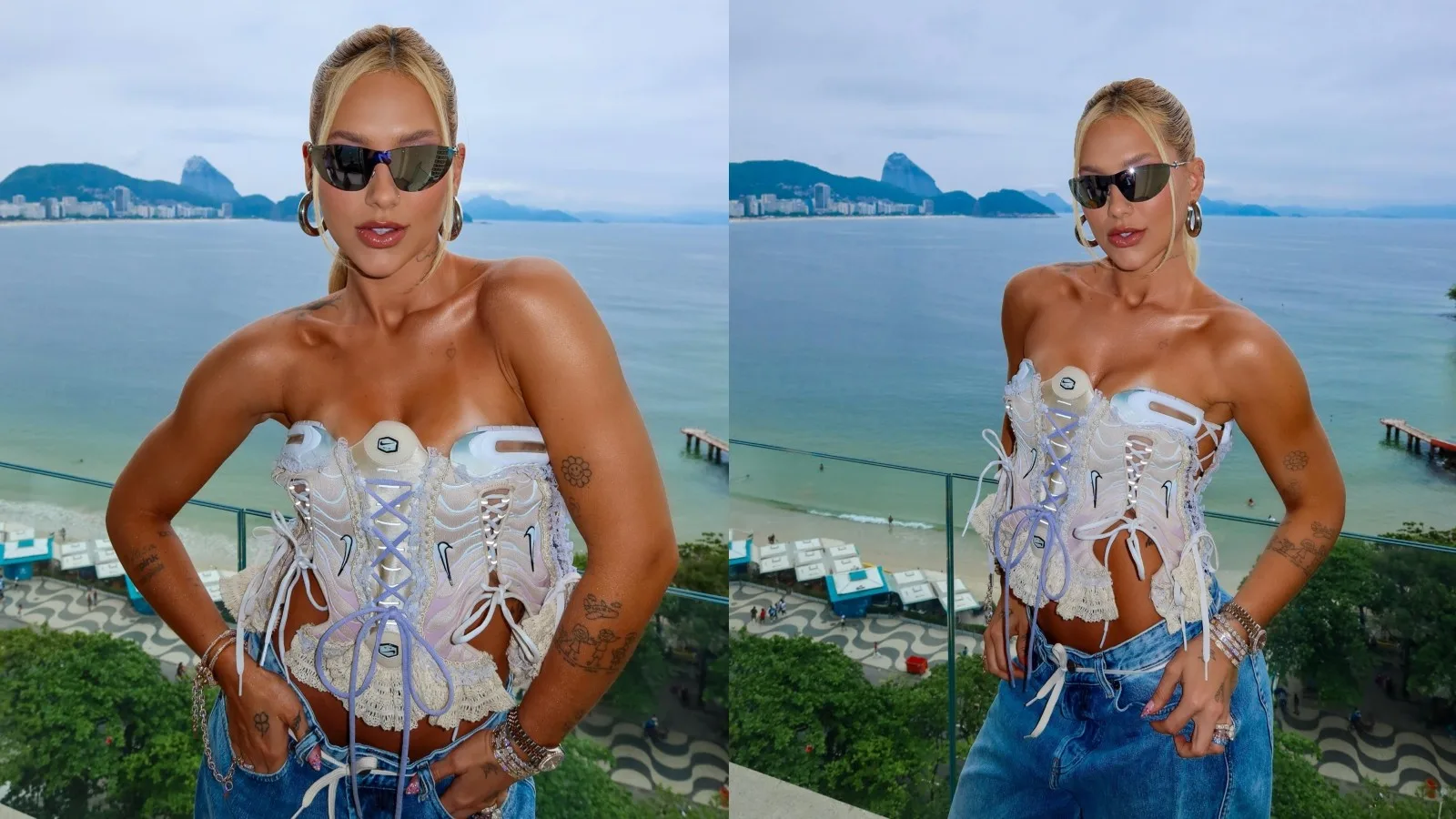 Virginia Fonseca usa corset com chuteiras para partida da NFL no Maracanã