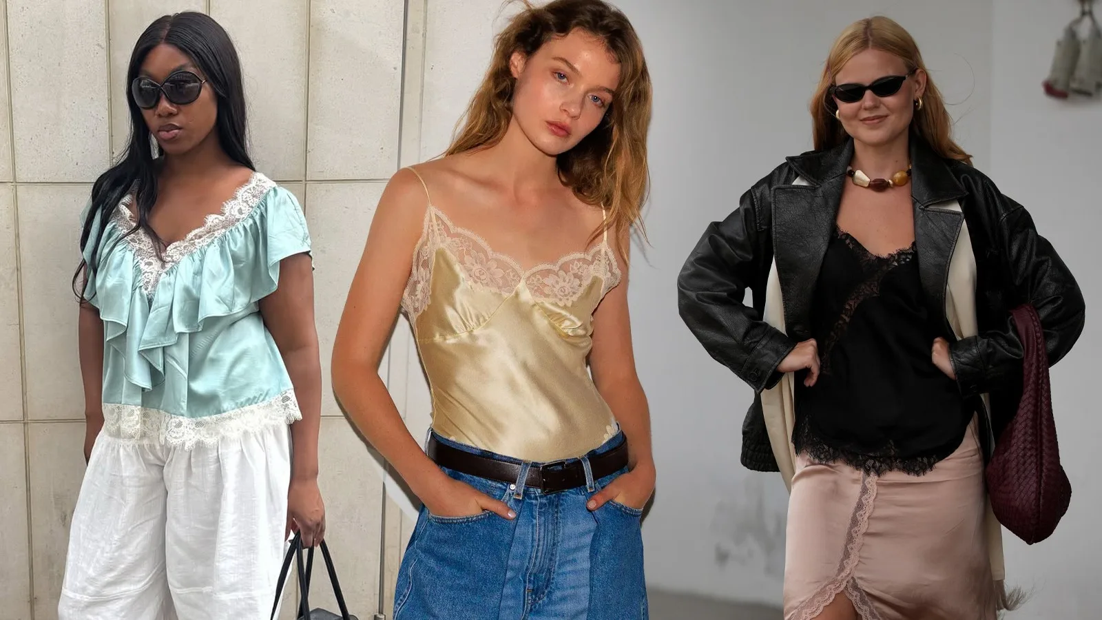 Blusas acetinadas com renda ganham espaço nos looks da primavera