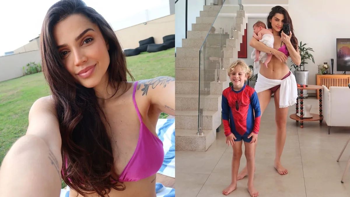 Paula Amorim registra dia de piscina com Breno Simões e os filhos