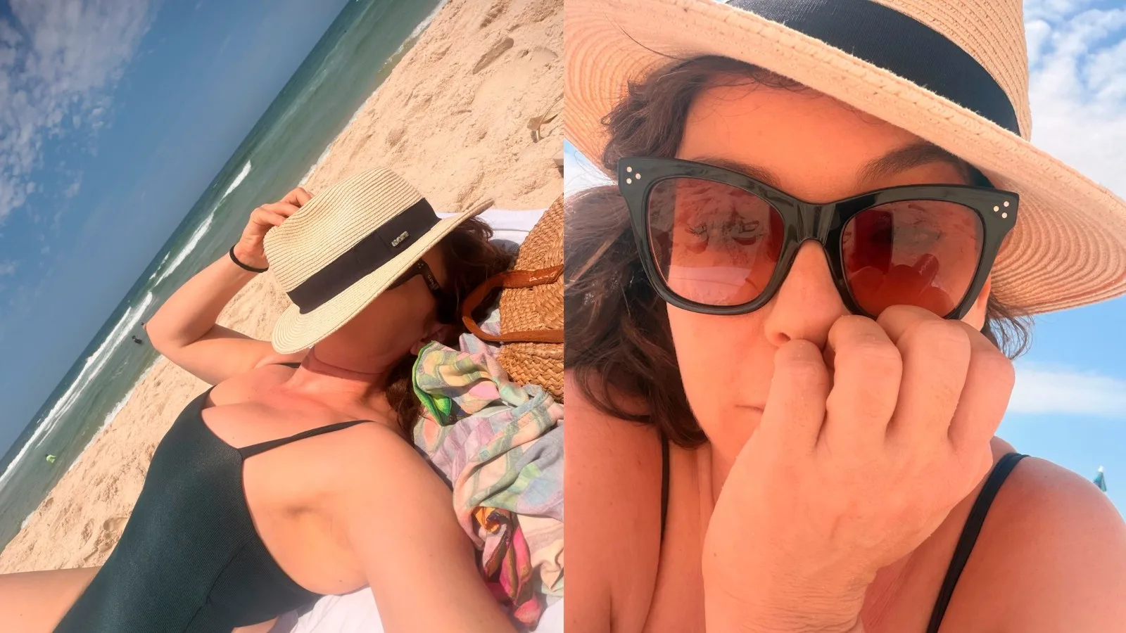 Regiane Alves aproveita folga na praia durante gravações de novela no Rio