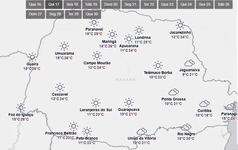 Paraná terá sábado de maior atenção para chuva após dois dias de trégua