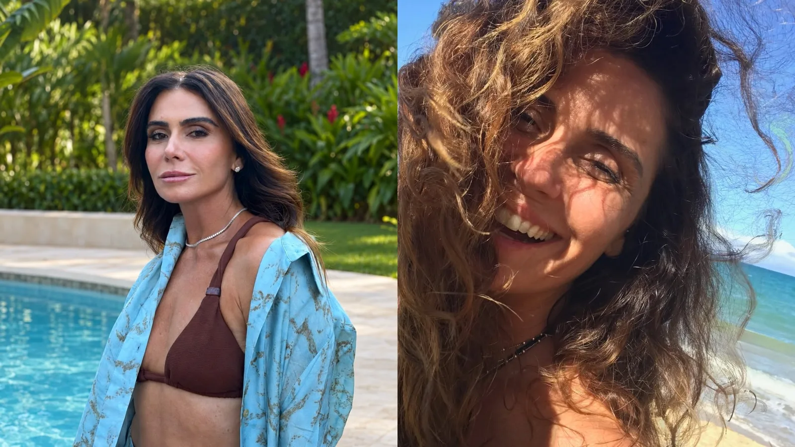 Giovanna Anttonelli mostra dia de lazer entre piscina, praia e barco na Espanha