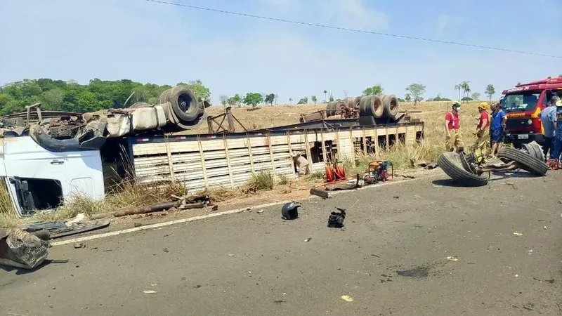 Colisão na GO-244 deixa uma pessoa ferida e mata quatro bovinos