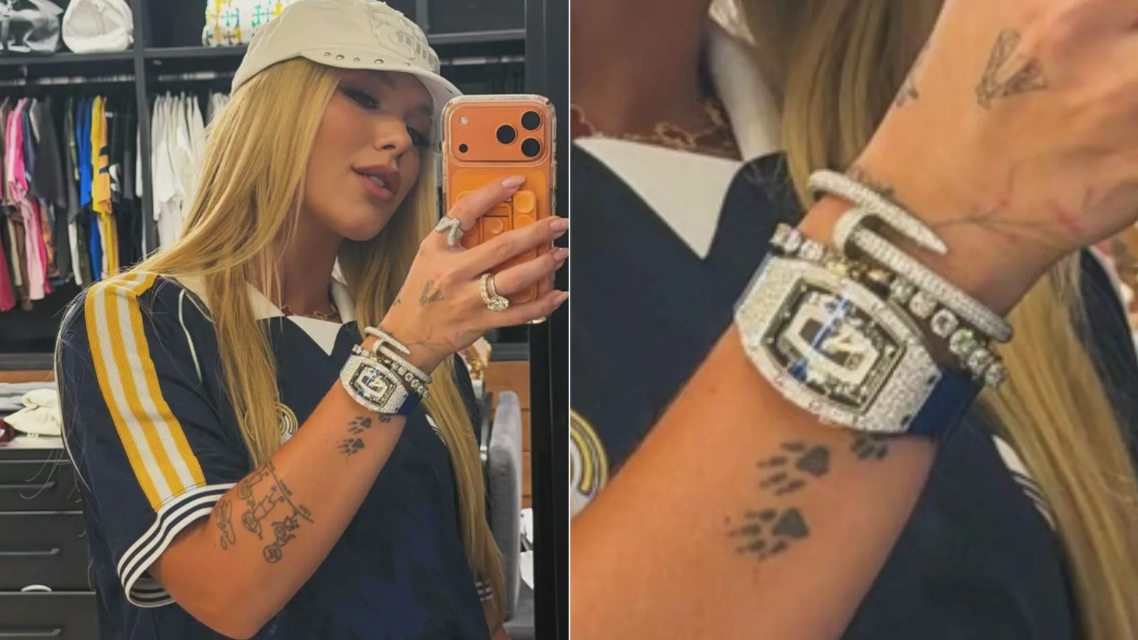 Virginia aparece no closet de Vini Jr. com relógio de diamantes