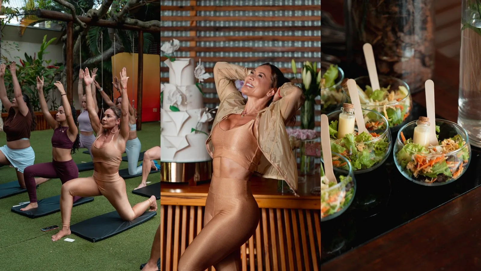 Scheila Carvalho comemora 53 anos com yoga e festa de alimentação saudável