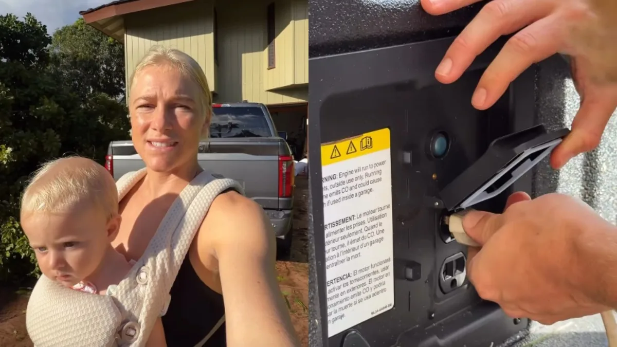 Tati Weston-Webb usa caminhonete para manter geladeira ligada após furacão no Havaí