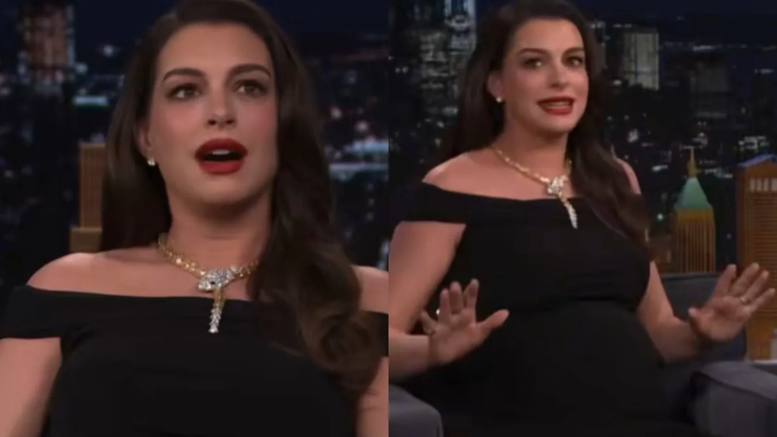 Anne Hathaway interrompe entrevista e faz Jimmy Fallon pensar em parto