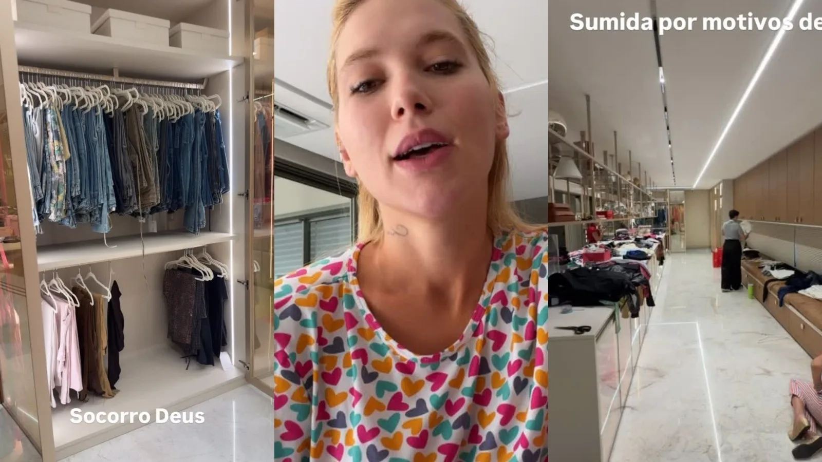 Virginia Fonseca separa roupas para bazar após organizar closet