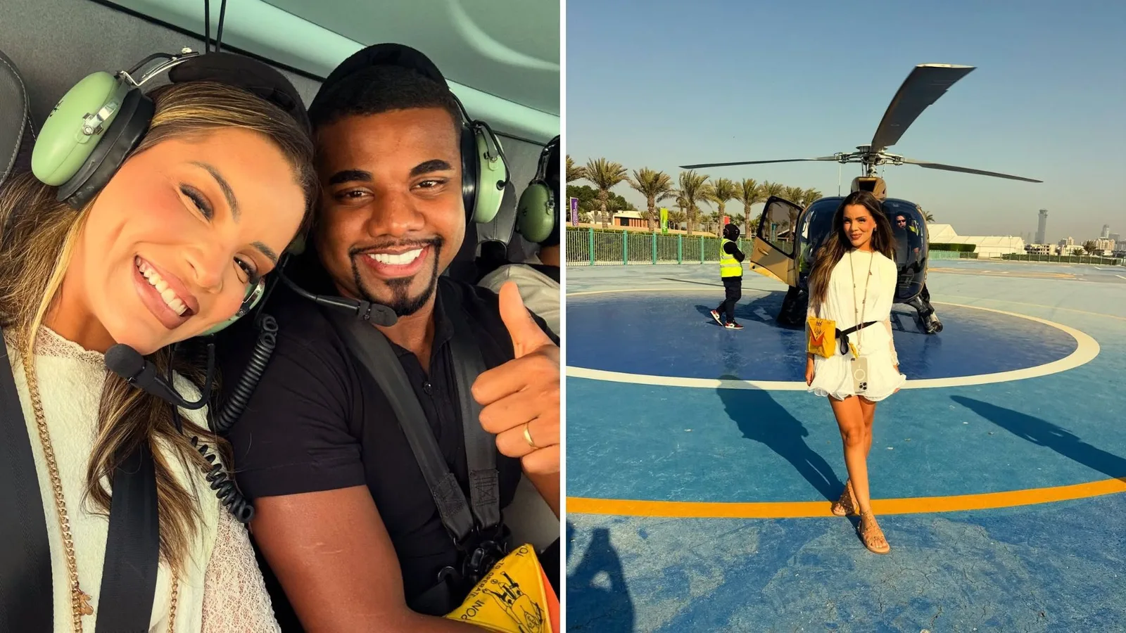 Emilly Araújo e Davi Britto registram passeio de helicóptero em Dubai