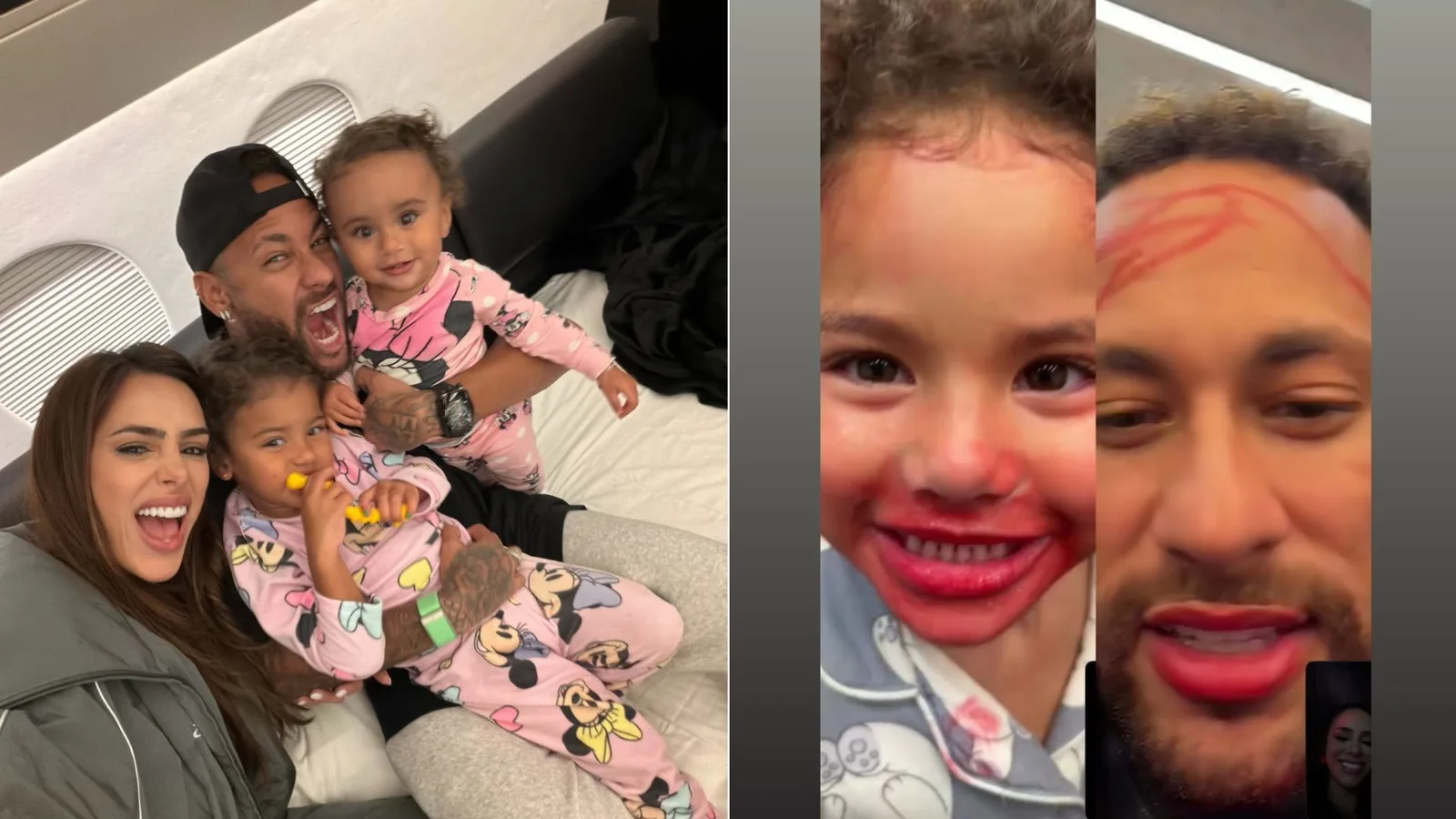 Neymar aparece com batom e desenhos no rosto em brincadeira com Mavie