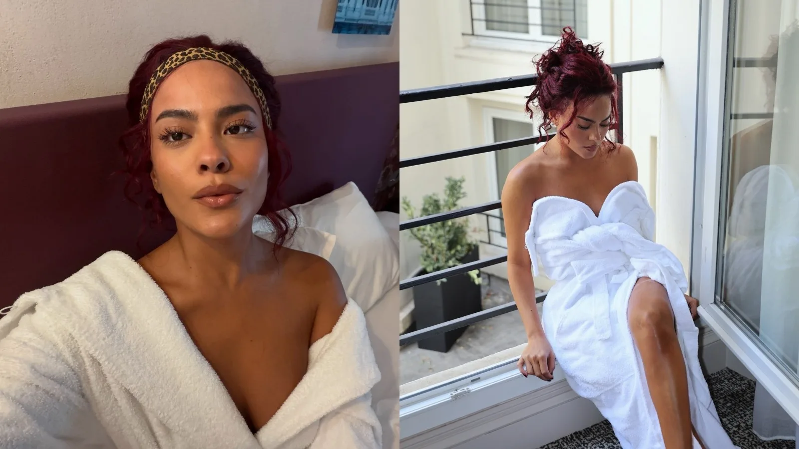 Bella Campos compartilha fotos de roupão durante viagem a Paris