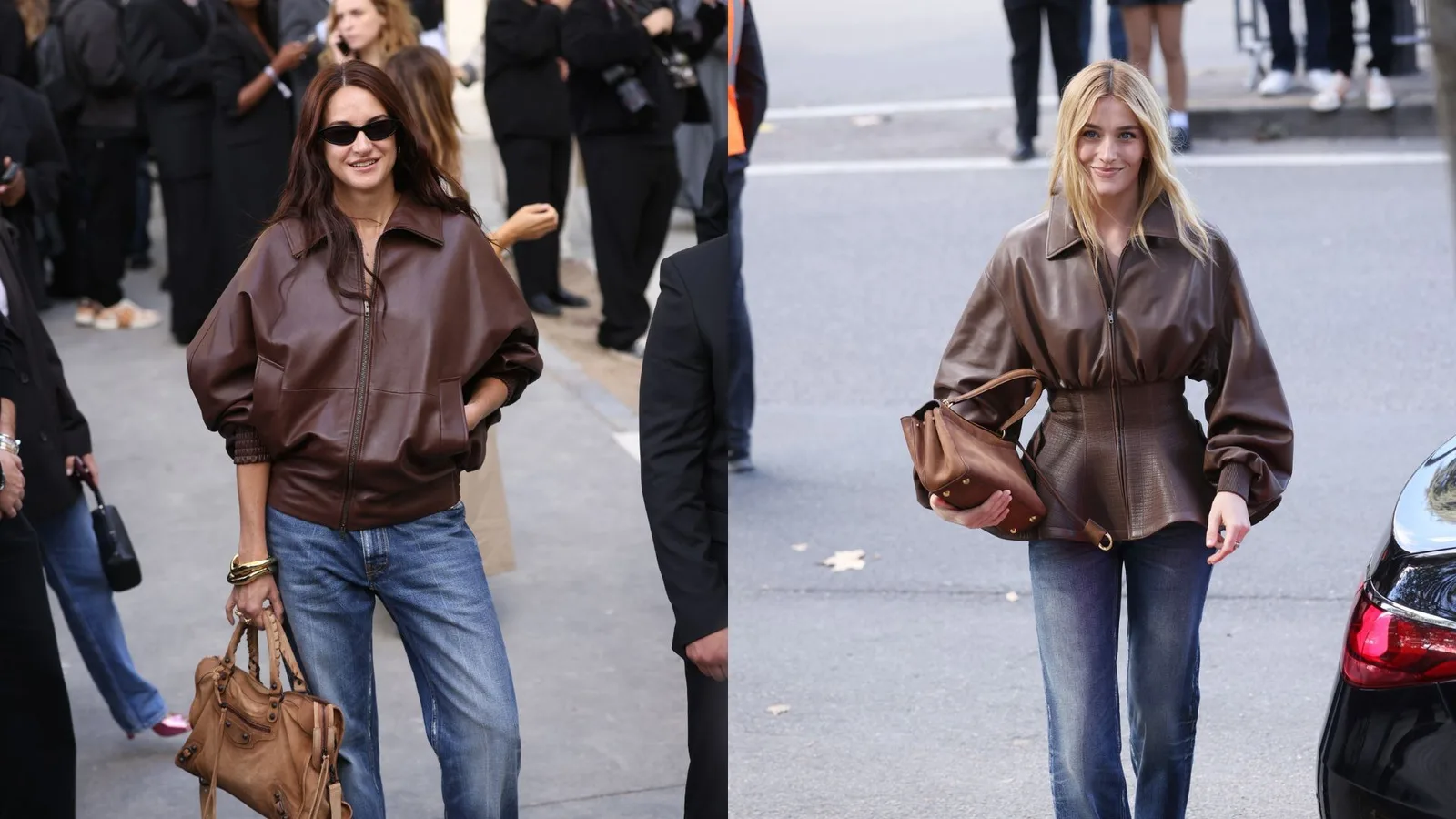Shailene Woodley e Sarah Pidgeon apostam em couro marrom na Semana de Moda de Paris