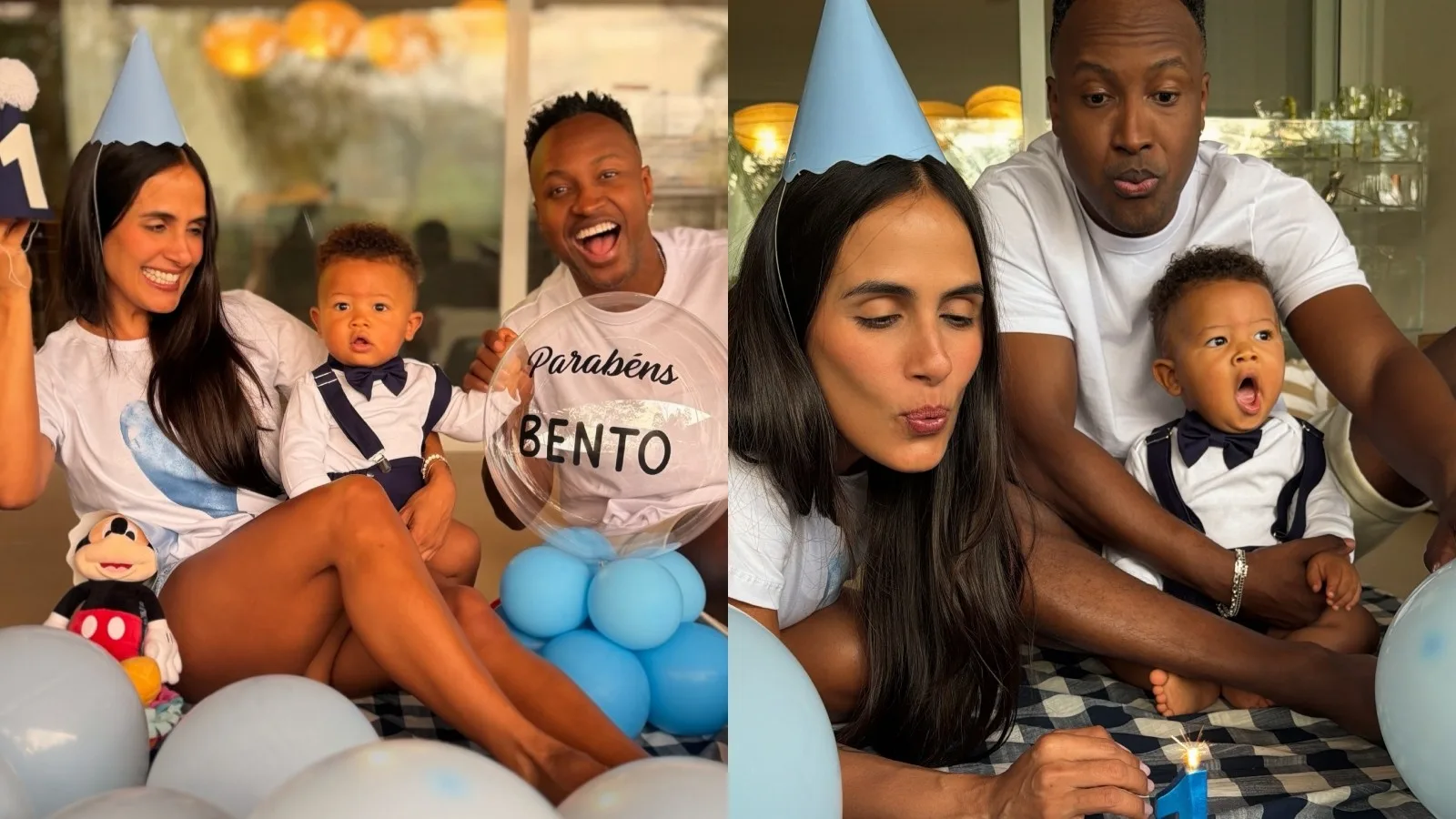 Carol Peixinho e Thiaguinho celebram um ano de Bento em festa em casa