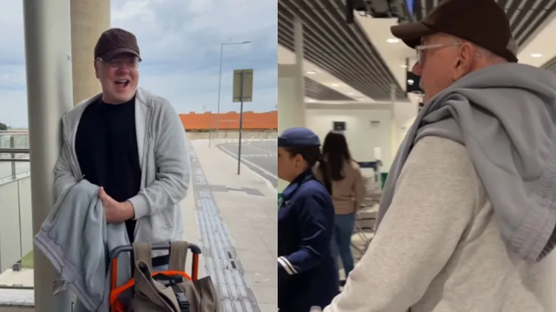 Luiz Fernando Guimarães transforma calça em cachecol para evitar excesso de bagagem