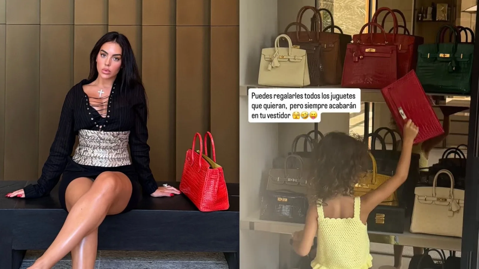 Bella Esmeralda brinca com bolsas de grife no closet de Georgina Rodríguez