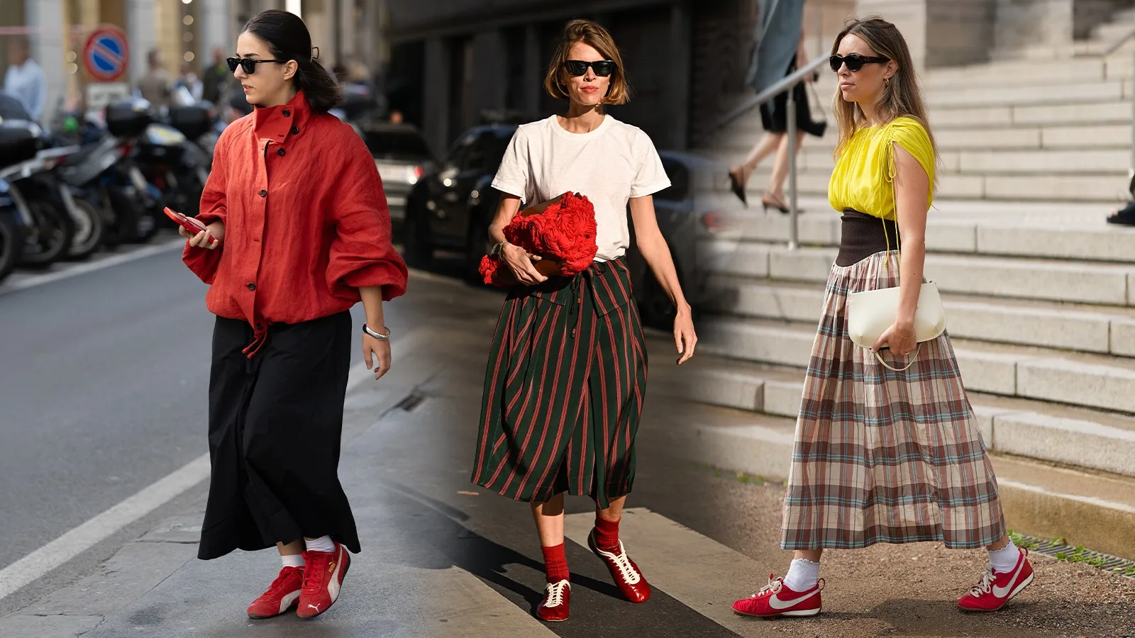 Tênis vermelho ganha espaço nos looks casuais da primavera 2026